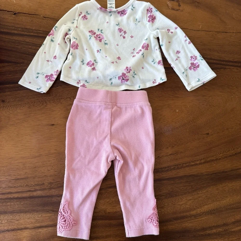 OshKosh Floral Top and Pink with Lace Leggings Set 12M